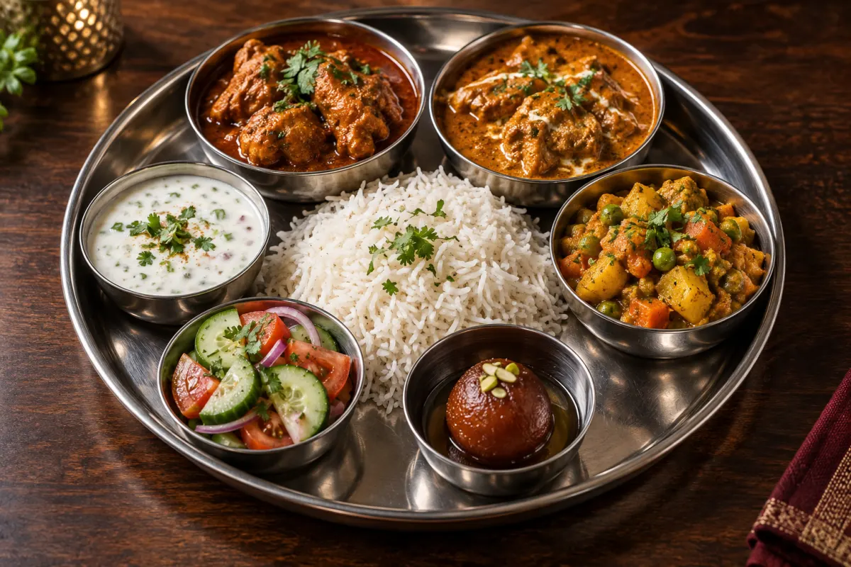 Hähnchen-Thali – KI-generierte Servierillustration