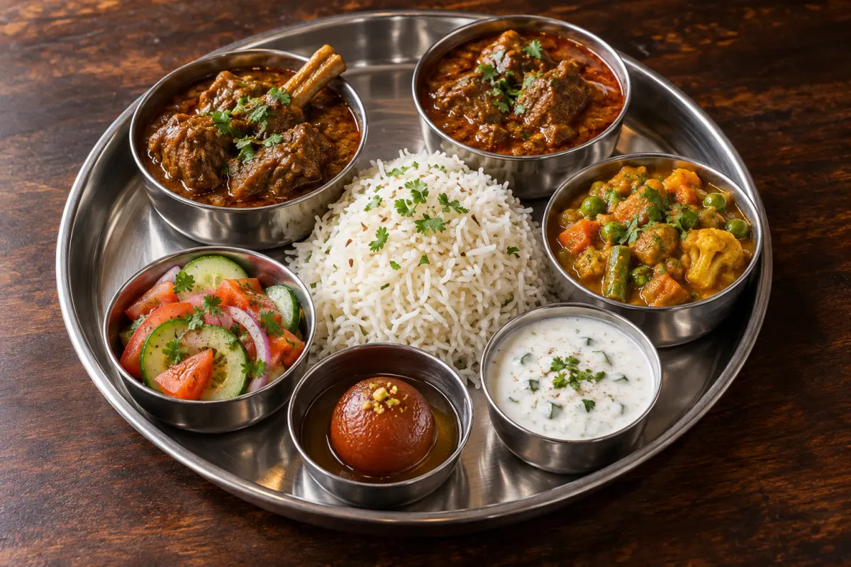 Lamm-Thali – KI-generierte Servierillustration